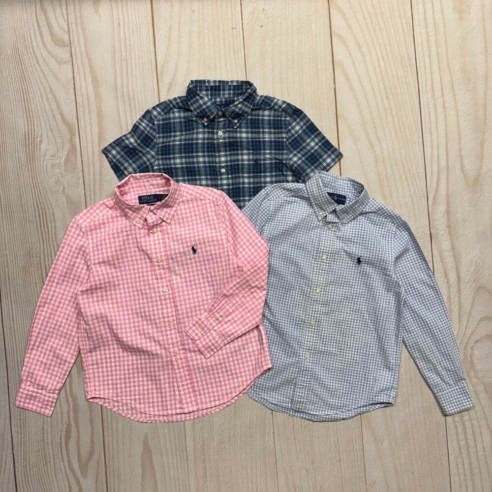 Lot Of 3 Polo Ralph Lauren Boys Size 6 Button-Down Shirt Plaid Preppy